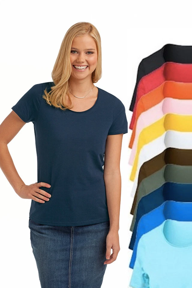 Hanes Womens Ladies Womans TasTy Silky Feel Plain Cotton Tee T-Shirt Tshirt - Image 1 of 1