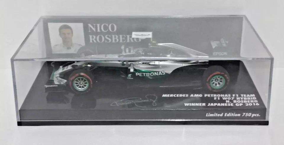 Model Car 1:43 Minichamps F1 Mercedes W07 Nico Rosberg Winner Japan GP 2016 - Image 2 of 4