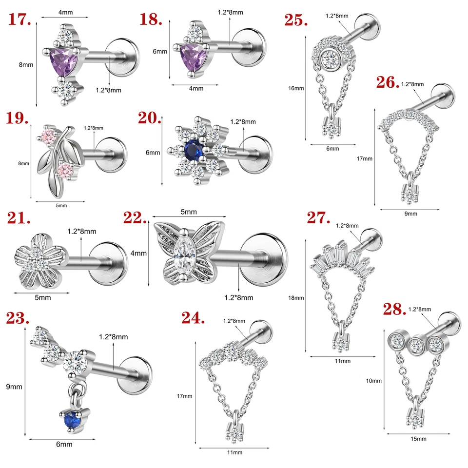 16G Acero Inoxidable Oro Labret Stud CZ Lip Helix Conch Tragus Piercing Joyería Foto 3 de 4