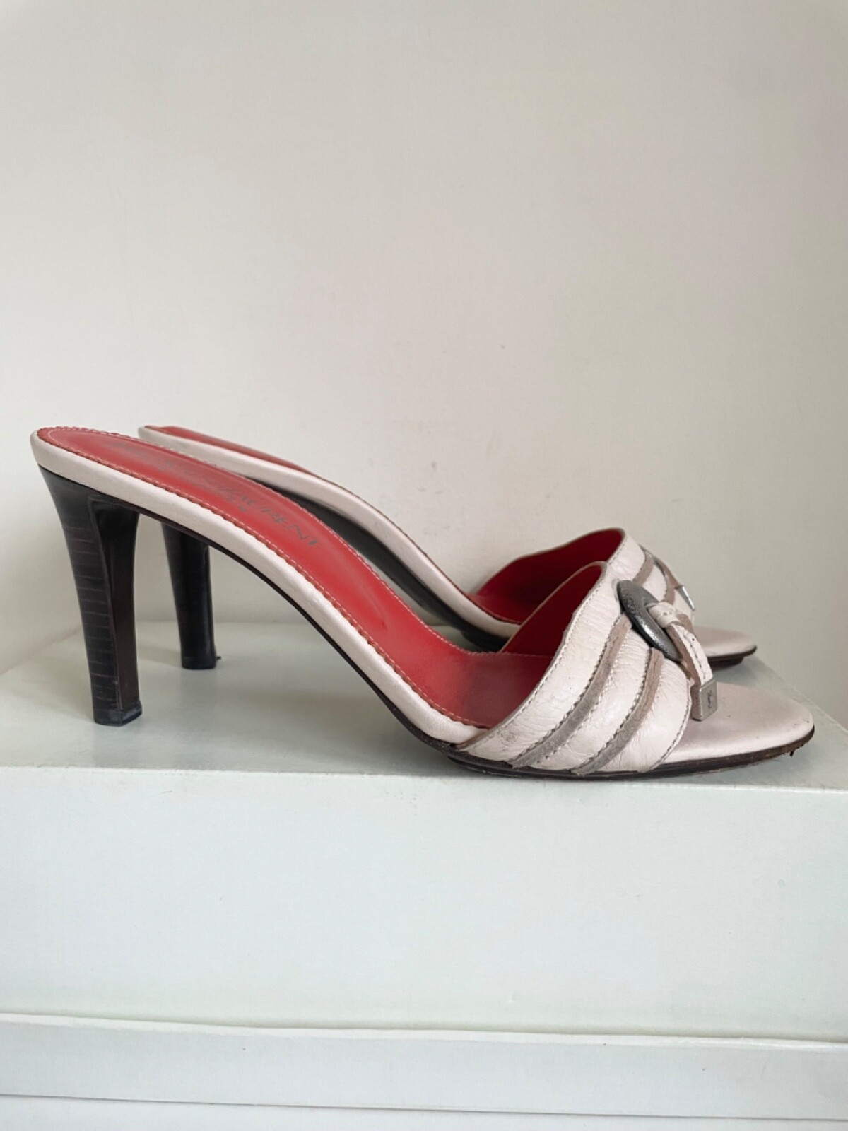 MULI SLIP ON YVES SAINT LAURENT RIVE GAUCHE IN PELLE CREMA TACCO ALTO TAGLIA 6 39