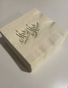 Gold Foil Mrs And Mrs Cocktail Napkins 60 Count for Wedding Engagement