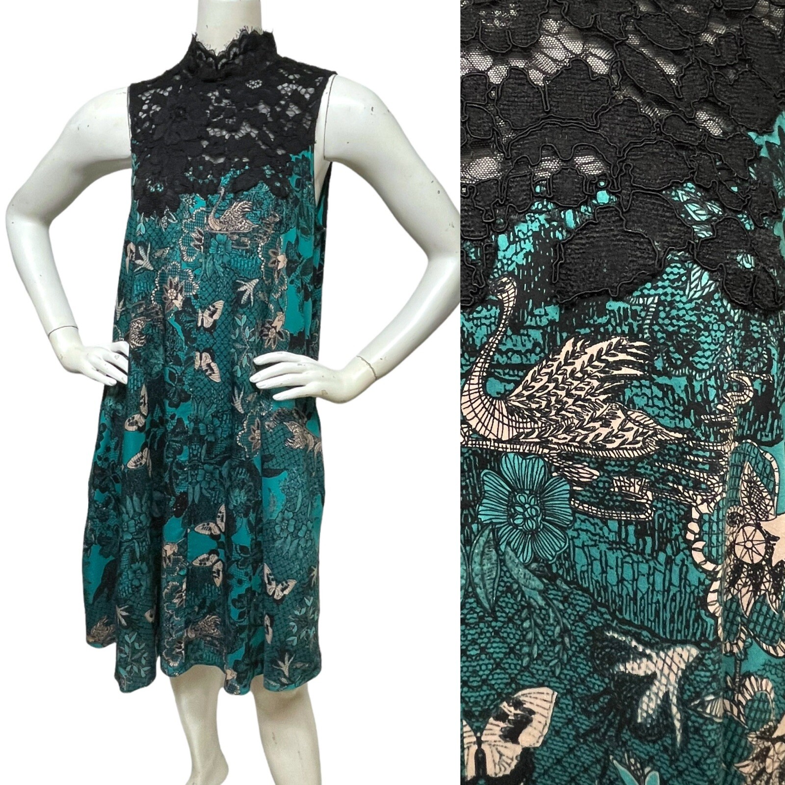 ANTHROPOLOGIE Maeve Butterfly Lace Swing Dress Swan B… Gem