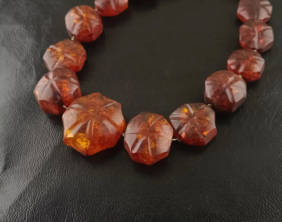 COLLAR CUENTAS ÁMBAR BÁLTICO COÑAC ANTIGUO VICTORIANO 100% NATURAL 44 GRAMOS 13" Foto 3 de 4