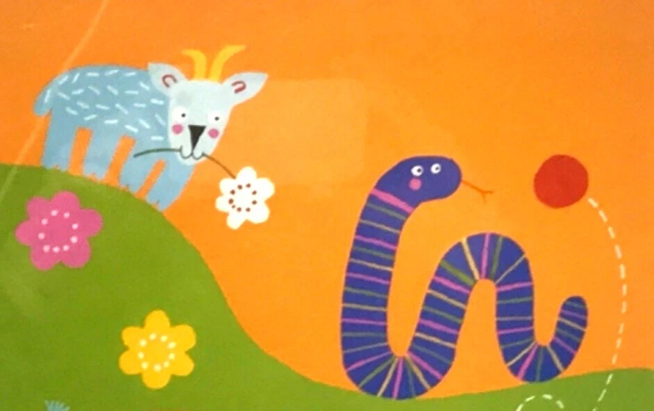 Vintage Framed Art Print 1999 IKEA Fantasi Barnslig 12 x 12 Hippo Worm Goat - Image 4 of 4