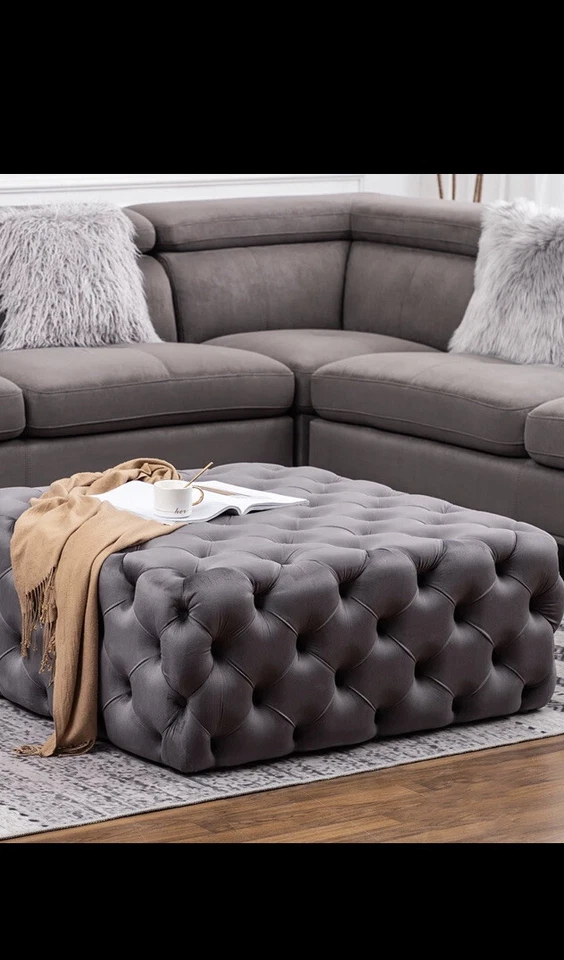 Footstool velvet square Upholstered Coffee Table Foot Stool Pouffe Seat - Image 2 of 3