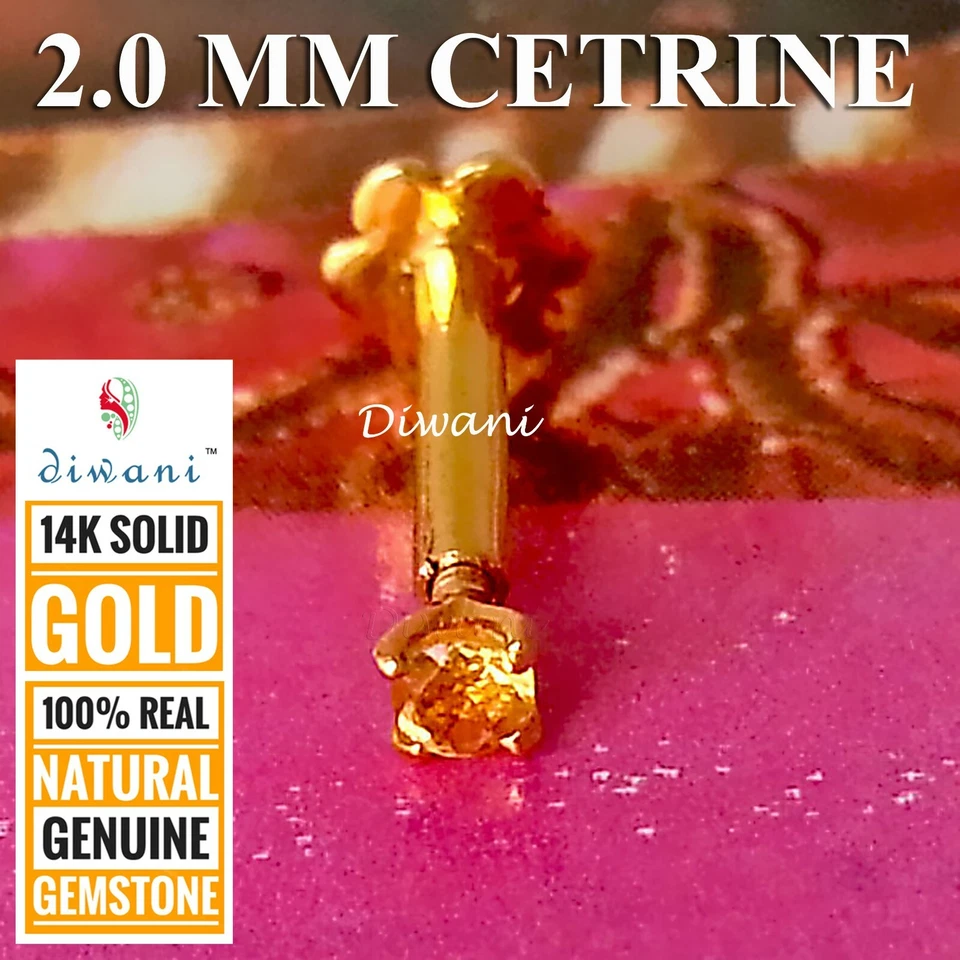 Tornillo de anillo perforador Monroe labio nariz boda citrino natural de 2,0 mm Foto 4 de 4