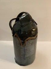 RARE Amanda Pottery Studio Stoneware Glazed Blue Cookie Jar Unique Shape Signed