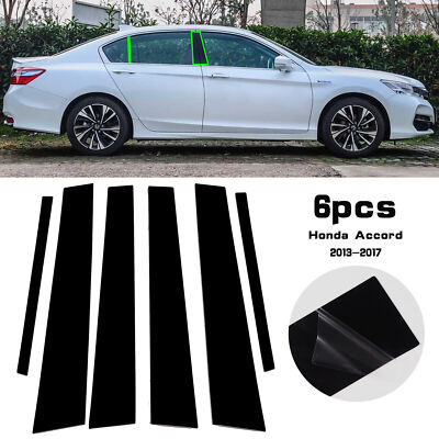 Black Pillar Posts For Honda Accord 13-2017 6pc Set Door Trim Piano Cover Window