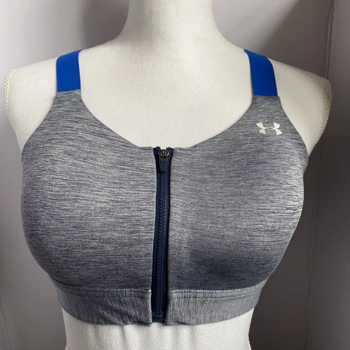 UNDER ARMOUR Women's Zip Front Gray Sport Bra Size 36 B