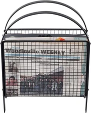 Freestanding Matte Black Metal Mesh Magazine Rack, Magazine Organizer Sling