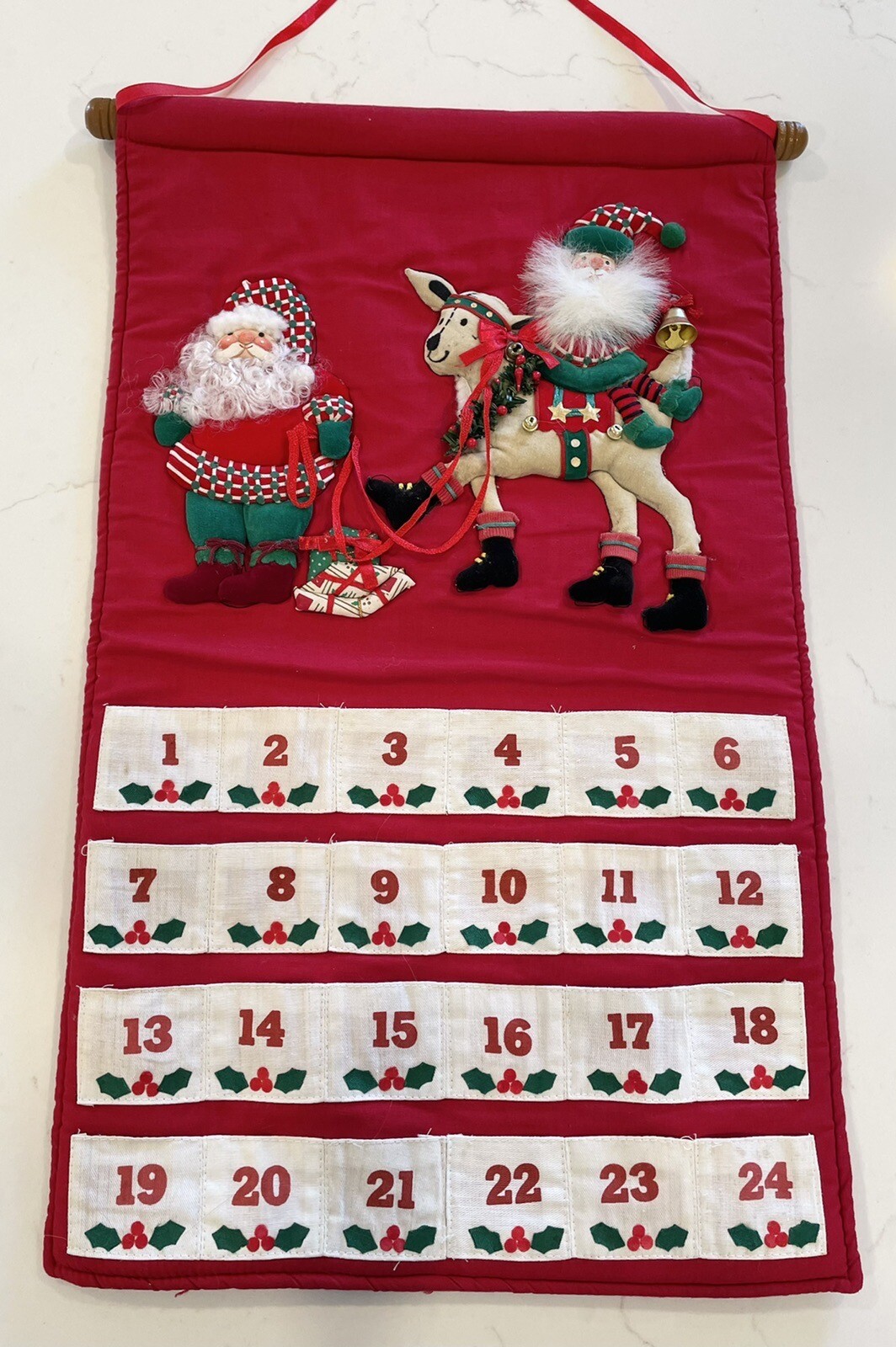 Vtg Potpourri Press Fabric Christmas Holiday Advent Calendar 3D Santa