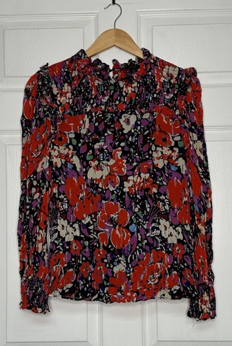 J CREW Womens XL Smocked Popover in Lurex Dot Foral Long Sleeve Blouse