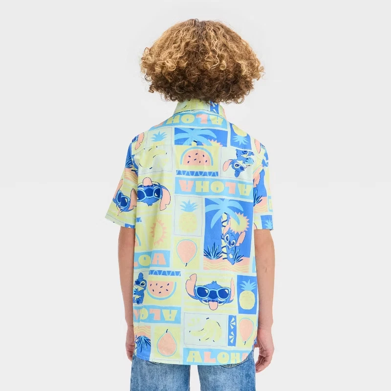 Boys' Stitch Woven Button-Up Shirt Aqua Green Size XL Fun Disney Lilo - Image 2 of 4