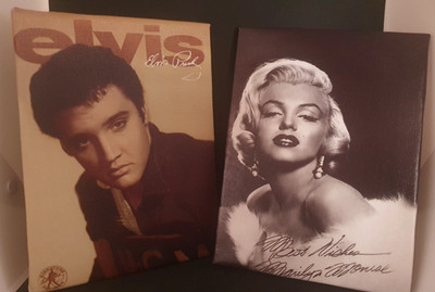Set Of Marilyn Monroe and Elvis Presley Canvas Prints 6x8 Inches Ready to Hang