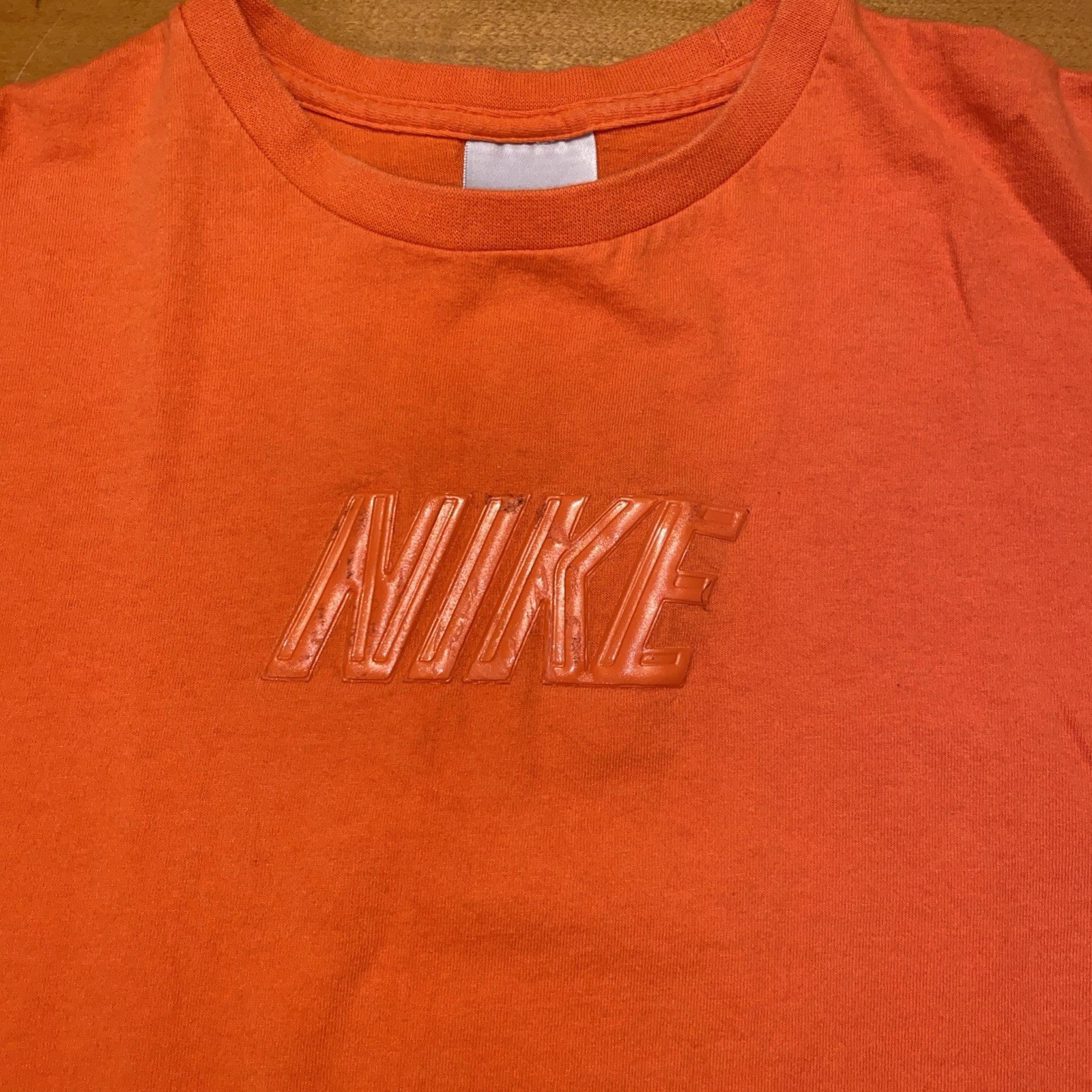 Vintage Y2K Nike Orange T Shirt Spellout Puff Lettering Size Large