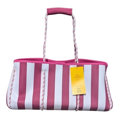 Sun Squad Jumbo XL Beach Tote Bag Pink White Stripe 22  Padded Handles NWT