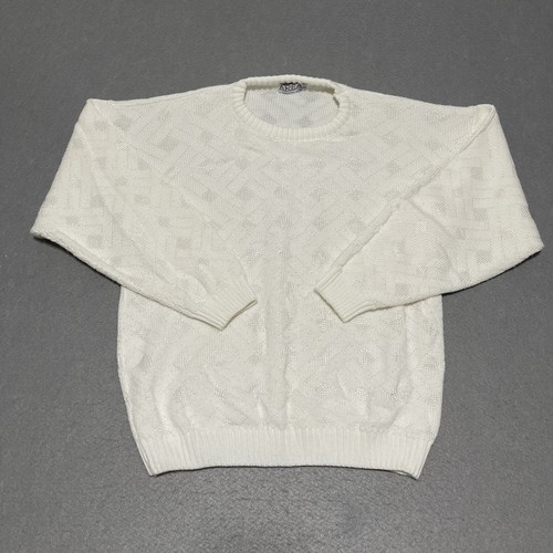 VTG Sweater Large Off White Argyle Waffle Knit VNeck 80s Area by Tag Made in USA - Picture 1 of 8