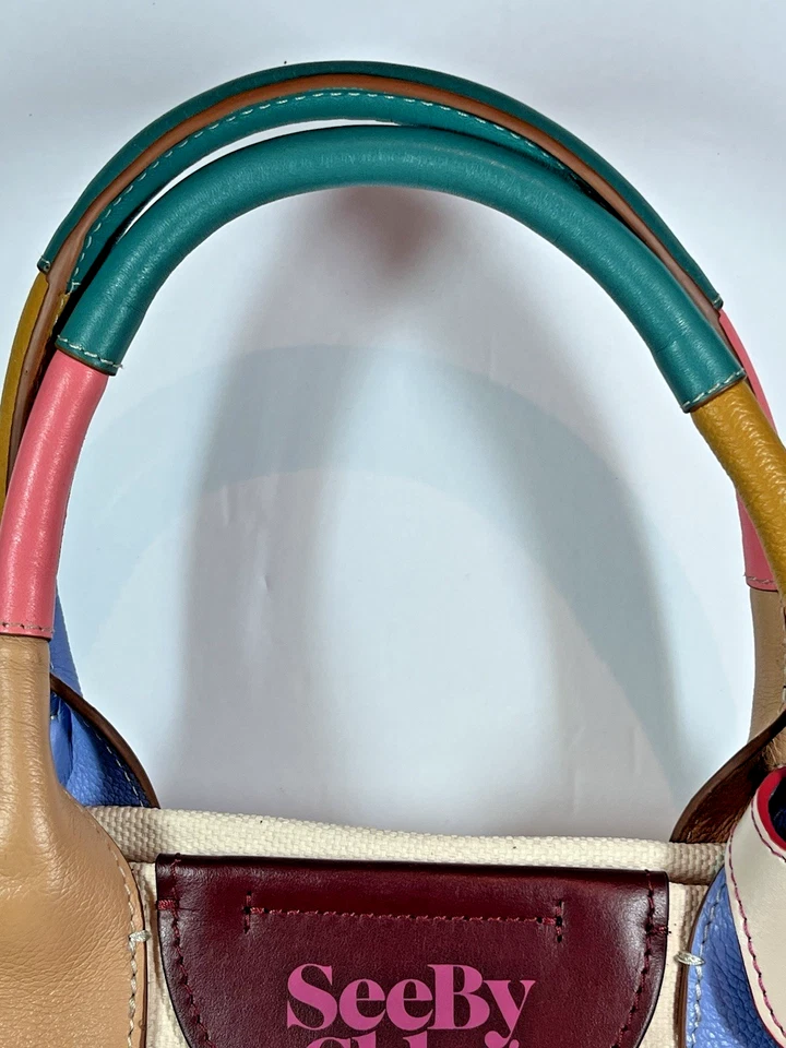 NUEVO Bolso de Mano See by Chloe Laetizia de Lona y Cuero Azul Persa Foto 3 de 4