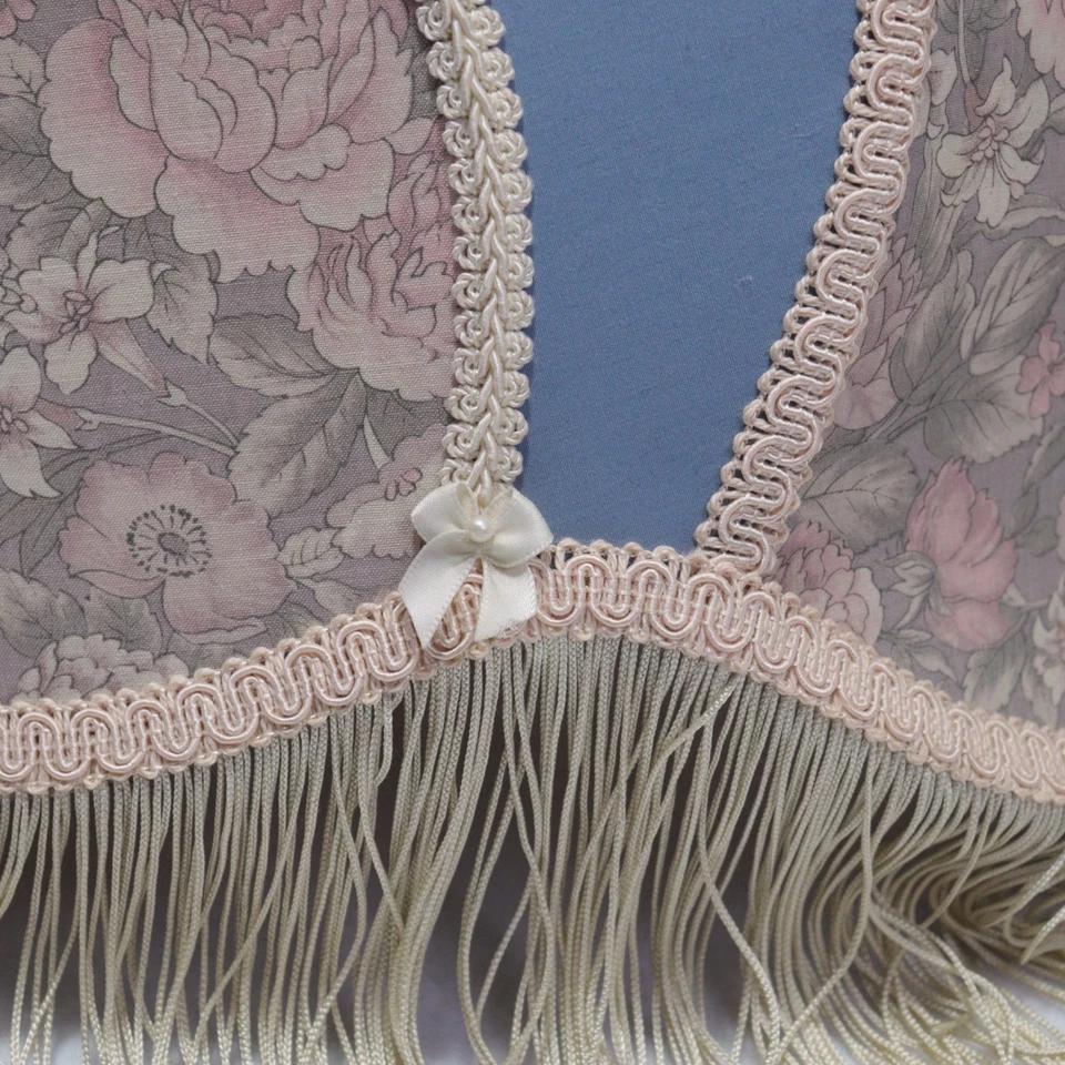 Pantalla de lámpara victoriana bordada azul floral tela flecos borlas lazos vintage Foto 3 de 4