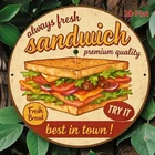 Vintage Fresh Sandwich Metal Sign Retro Tin Wall Decoration Kitchen Cafe Style