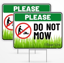2PC Do Not Mow Sign with Stake, 12 Inches by 9 - Corrugated Green