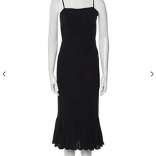 Reformation Womens Black Ribbed Stretch Square Neck Slit Hem Sheath Dress Size S