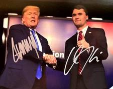 AMAZING Donald TRUMP & CHARLIE KIRK Signed 8x10" MAGA  Authentic Autograph w/COA