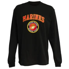 U.S. Marine Corps Emblem "Marines" Men's Long Sleeve T-Shirt in Black, Large