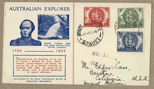 Australia 1946 RGSAQ Mitchell Set Day after FDC Cover - USA