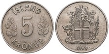 Island - Iceland 5 Kronur 1969-1980 Kupfer-Nickel, 4g KM# 18 - Versch. Jahre