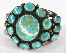 Vtg Navajo Sterling Silver & Turquoise Cuff Bracelet,Native American,Southwest