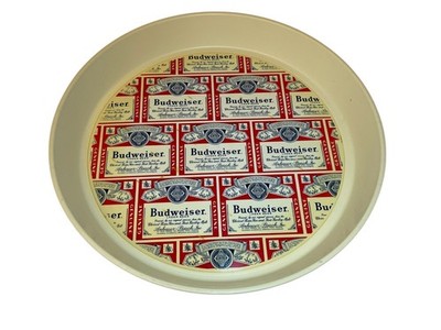 Vintage BUDWEISER LAGER Beer Collectible 13'' Plastic ROUND Serving Tray
