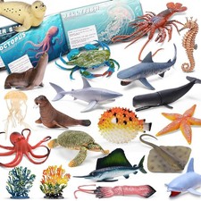 20 Pcs Ocean Animal Toy with Educational Booklet, Plastic Sea with...