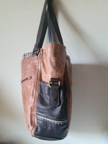 Boho The Sak Kendra Leather Hobo Shoulder Bag Purse Tote Brown 2 Tone Faux Snake - Picture 4 of 8