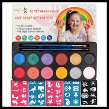 Fun Safe Face Painting Kit for Kids 12 Colors, Stencils Brushes Included