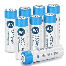 NiMH Rechargeable AA Batteries 8 Pack,2800mAh High Capacity 1.2V NiMH Double ...
