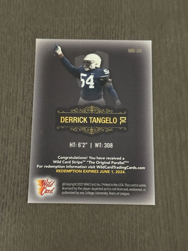 2022 Wild Card Matte Black 50 Stripe /25 #MB-36 DERRICK TANGELO Football Card RC - Image 2 of 2