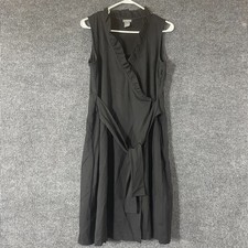 Ann Taylor Dress Women's 8 Black Wrap Belted Sleeveless Ruffle Stretch Formal