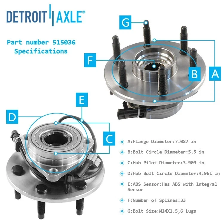 6Lug 4WD Front Wheel Bearings Hub for Chevy Silverado 1500 GMC Sierra 1500 Yukon - Image 3 of 4