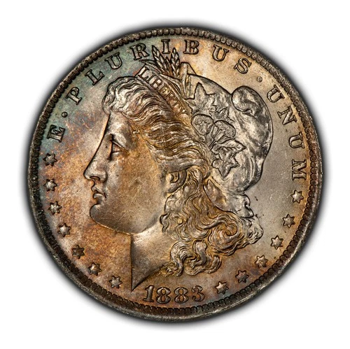 1883-O $1 Morgan Silver Dollar - Pastel Rainbow Toning - BU - SKU-D5751