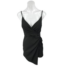 Lulus Ruched Black Sleeveless V-Neck Cami Camisole Mini Wrap Tank Dress Size M