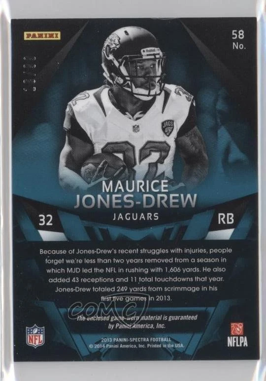 2013 Panini Spectra Materials Blue /99 Maurice Jones-Drew #58 - Image 2 of 2