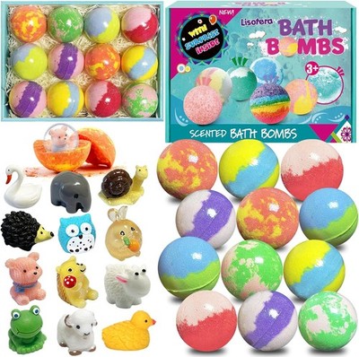 Kids Bath Bombs 12pcs with Surprise Toys, Organic Colorful Fizzy Gift Set