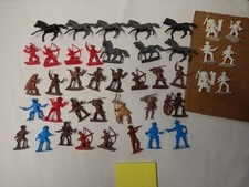 Lot Of 42 Vintage Indians Cowboys Horses Plastic Figures red brown white black