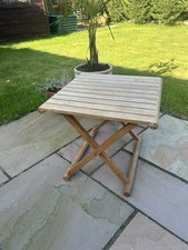Heavy Slatted Wooden Garden Side Table With A Portable X Frame - Height 45cm