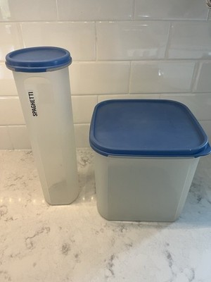 Vintage Tupperware Modular Mates Set Spaghetti Keeper And 17 Cup Container Blue