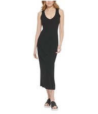 DKNY Womens Ribbed Bodycon Dress, Black, X-Small