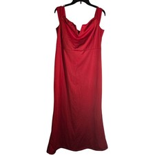 Red Cowl Neck Mermaid Evening Gown Formal Prom Dress Gold Back Zip Plus Size 3XL