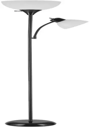 72" Torchiere Floor Lamp + Adjustable Reading Light, Matte Black, Frosted Plasti