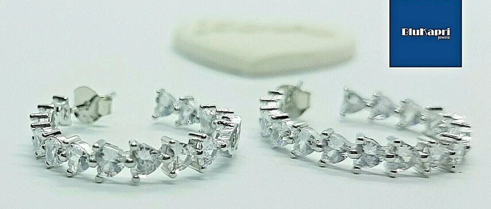 Orecchini Donna a cerchio 2,4 cm in argento 925 cuori  zirconi bianchi brillanti - Immagine 4 di 4